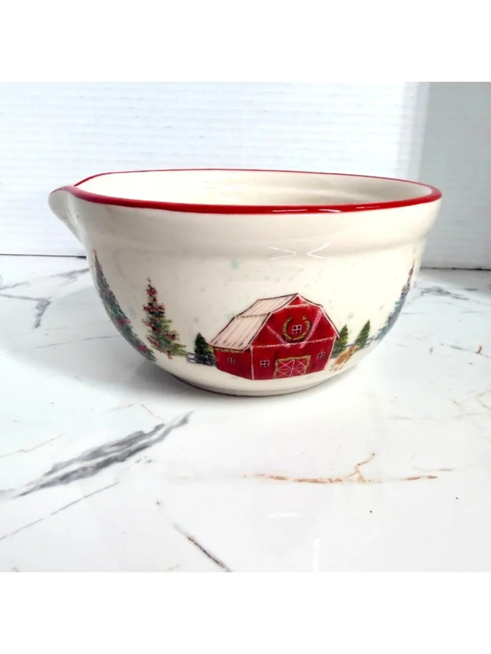 Pioneer Woman Wishful Winter Christmas Ceramic Mixing Bowl with Spout, small